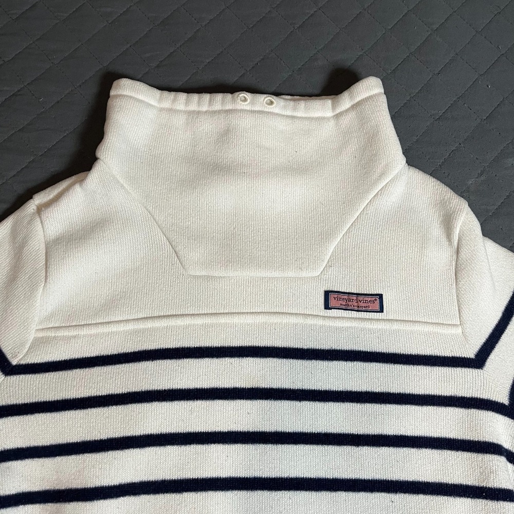 Vineyard Vines Women's Striped Mock Neck Pullover Sweatshirt White/Navy Size M - Picture 3 of 10
